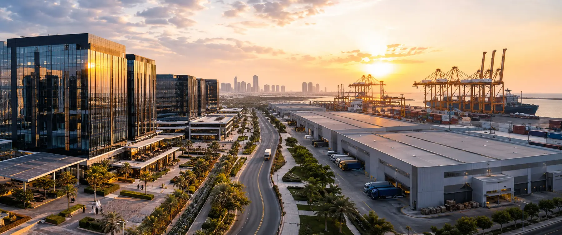 UAE business districts, logistics facilities and port infrastructure